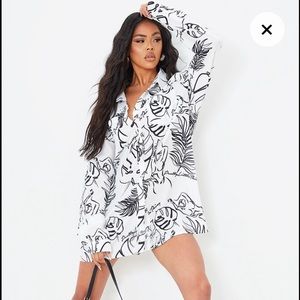 Pretty Little Thing Mono Abstract Oversized Shirt Dress